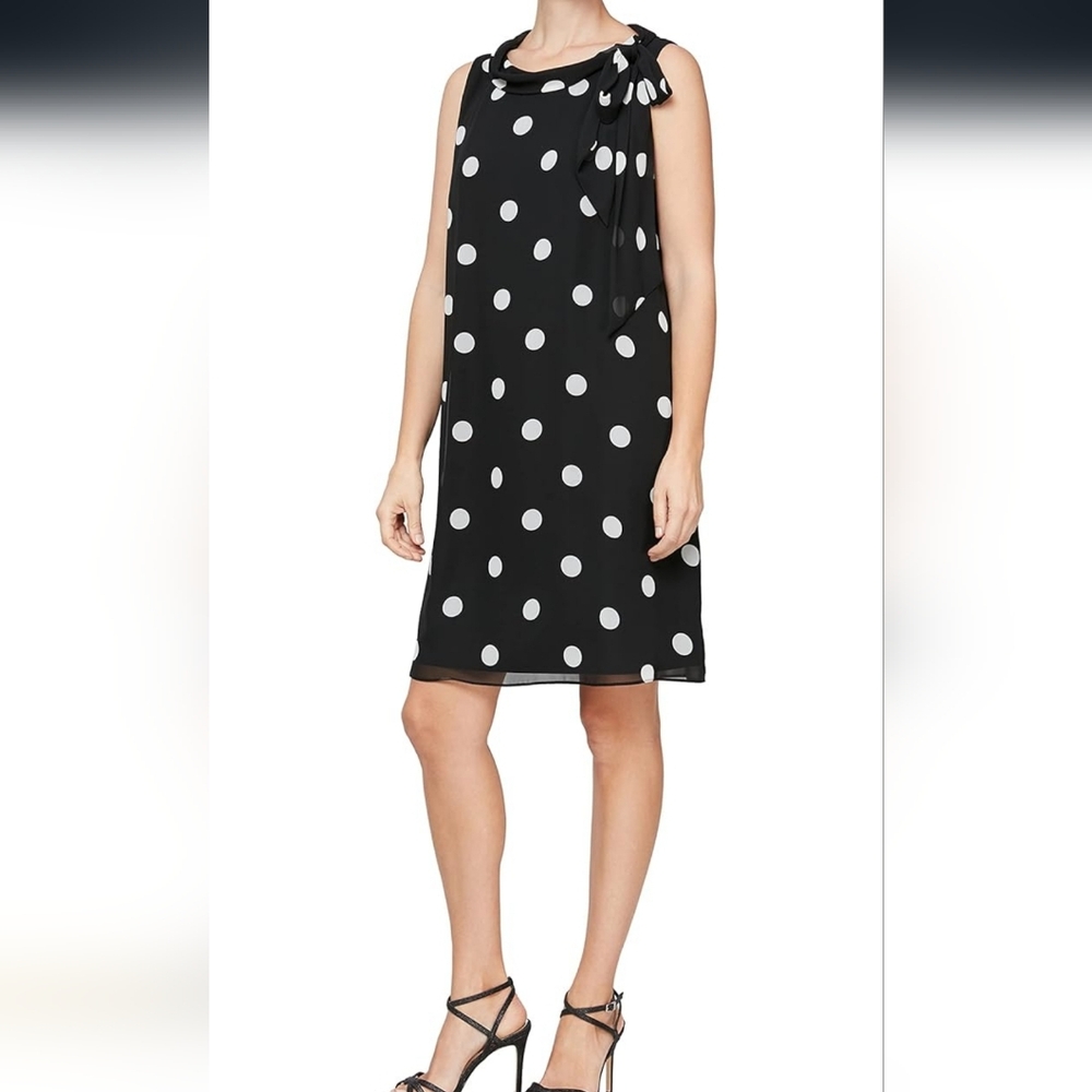 SLNY Black and White Sleeveless Side Bow Midi Dress Size 14
